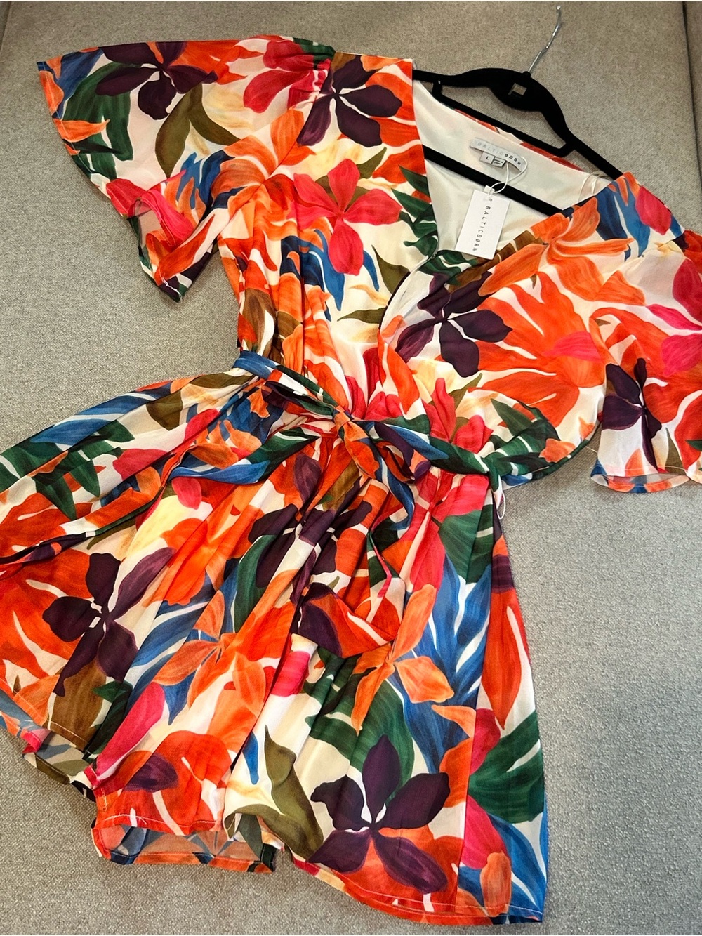 Baltic Born Floral Wrap Romper in Orange, Red, Green, Blue & Purple